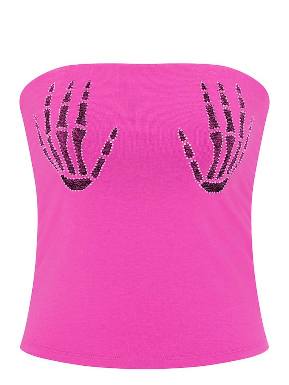 Pink Rhinestone Skeleton Hand Tube Top - Picture 2 of 2